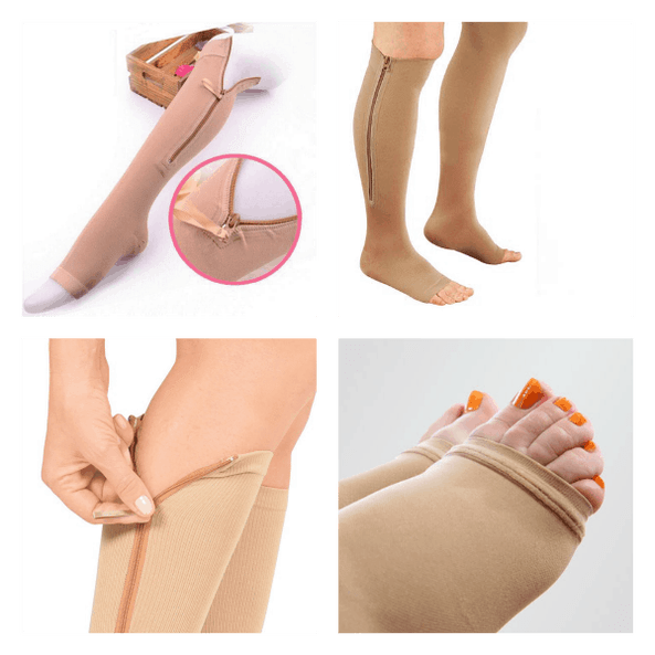 Example of how to wear compression stockings to treat varicose veins